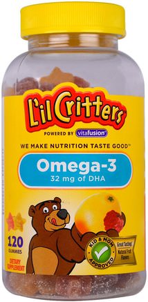 Omega-3, Natural Raspberry and Lemonade Flavors, 120 Gummies by Lil Critters-Kosttillskott, Efa Omega 3 6 9 (Epa Dha), Dha, Epa, Värmekänsliga Produkter