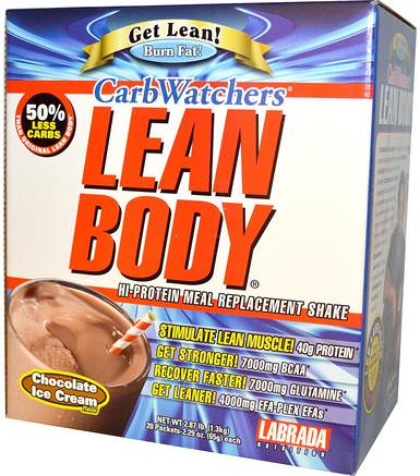 Carb Watchers Lean Body, Chocolate Ice Cream Flavor, 20 Packets, 2.29 oz (65 g) Each by Labrada Nutrition-Sverige