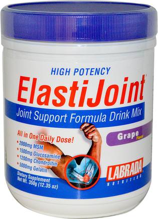 ElastiJoint, Joint Support Formula Drink Mix, Grape Flavor, 12.35 oz (350 g) by Labrada Nutrition-Sport, Sport, Återvinningsprodukter, Hälsa, Ben, Osteoporos, Gemensam Hälsa
