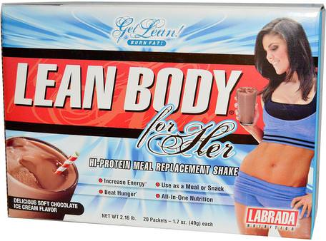 Lean Body for Her, Chocolate Ice Cream, 20 Packets, 1.7 oz (49 g) Each by Labrada Nutrition-Sport, Kvinnors Sportprodukter, Skämtsamling