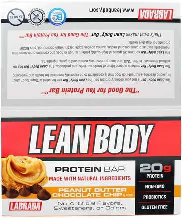 Lean Body Protein Bar, Peanut Butter Chocolate Chip Flavor, 12 Bars, 2.54 oz (72 g) Each by Labrada Nutrition-Sport, Proteinstänger, Muskel