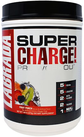 Super Charge! Pre-Workout, Fruit Punch, 1.49 lb (675 g) by Labrada Nutrition-Sport, Muskel