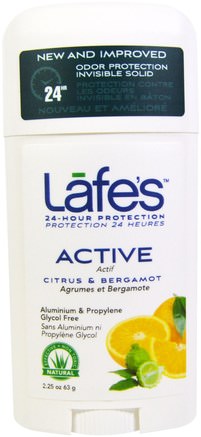 Active, Odor Protection Invisible Solid, Citrus & Bergamot, 2.25 oz (63 g) by Lafes Natural Body Care-Bad, Skönhet, Deodorant