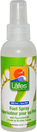 Foot Spray with Peppermint Oil, 4 oz. (118 ml) by Lafes Natural Body Care-Bad, Skönhet, Fotfotvård