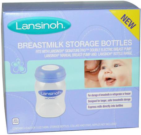 Breastmilk Storage Bottles, 4 Bottles, 5 oz (160 ml) Each by Lansinoh-Barns Hälsa, Barnfodring, Amning, Barnmat