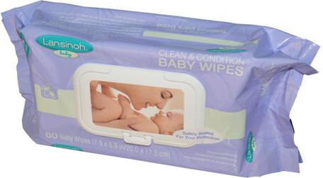 Clean & Condition Baby Wipes, 80 Wipes, 7.9 x 6.9 in (20 x 17.5 cm) by Lansinoh-Bad, Skönhet, Barns Hälsa, Barnservetter