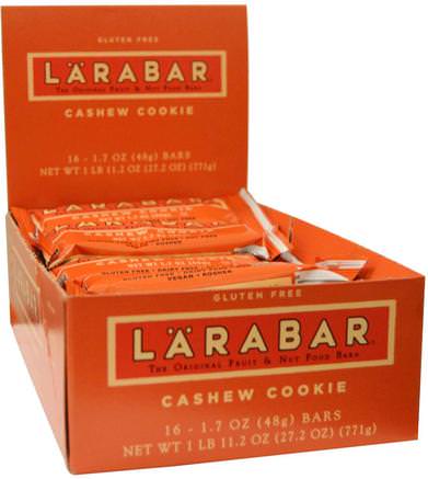 Cashew Cookie, 16 Bars, 1.7 oz (48 g) Each by Larabar-Larabar, Mat, Hälsosam Tilltugg
