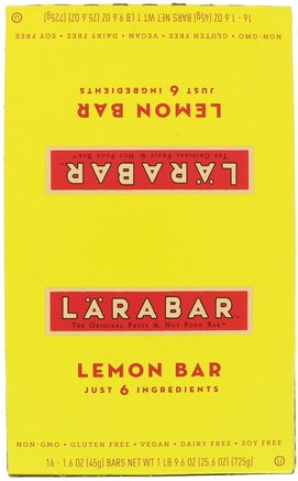 Lemon Bar, 16 Bars, 1.6 oz (45 g) Each by Larabar-Larabar, Mat, Hälsosam Tilltugg