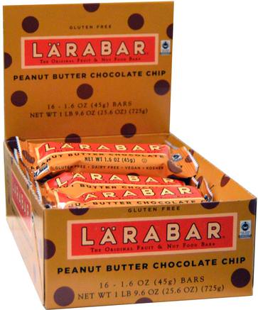 Peanut Butter Chocolate Chip, 16 Bars, 1.6 oz (45 g) Per Bar by Larabar-Larabar, Mat, Friska Snacks, Näringsrika Barer