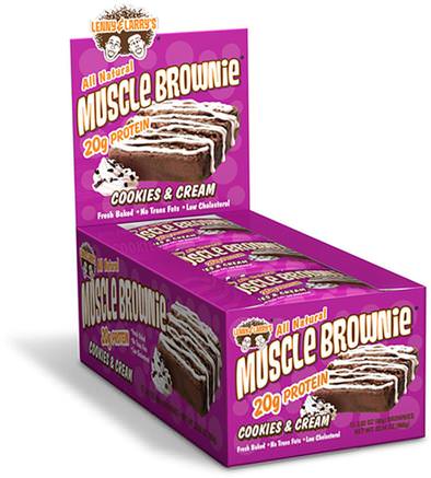 Muscle Brownie, Cookies & Cream, 12 Brownies, 2.82 oz (80 g) Each by Lenny & Larrys-Sport, Protein Barer