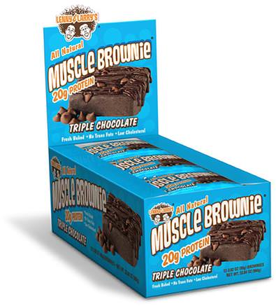 Muscle Brownie, Triple Chocolate, 12 Brownies, 2.29 oz (65 g) Each by Lenny & Larrys-Sport, Protein Barer
