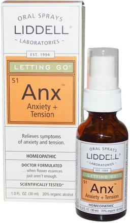 Letting Go, Anx Anxiety + Tension, Oral Spray, 1.0 fl oz (30 ml) by Liddell-Kosttillskott, Homeopati Anti Stress Och Sömn