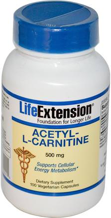 Acetyl-L-Carnitine, 500 mg, 100 Veggie Caps by Life Extension-Kosttillskott, Aminosyror, L Karnitin, Acetyl L Karnitin