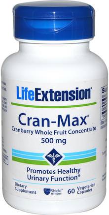 Cran-Max, Cranberry Whole Fruit Concentrate, 500 mg, 60 Veggie Caps by Life Extension-Kosttillskott, Antioxidanter, Tranbär