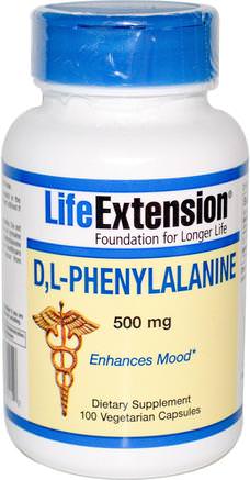 D, L-Phenylalanine, 500 mg, 100 Veggie Caps by Life Extension-Kosttillskott, Aminosyror, L Fenylalanin, Dl Fenylalanin (Dlpa)