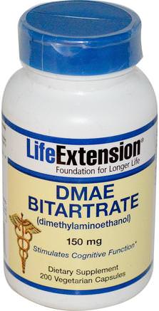 DMAE Bitartrate, 150 mg, 200 Veggie Caps by Life Extension-Kosttillskott, Dmae, Hälsa