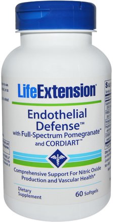 Endothelial Defense With Full-Spectrum Pomegranate And Cordiart, 60 Softgels by Life Extension-Kosttillskott, Antioxidanter, Granatäpplejuicextrakt, Hälsa, Hjärtkardiovaskulär Hälsa