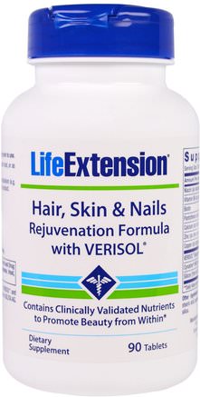 Hair, Skin & Nails, Rejuvenation Formula with Verisol, 90 Tablets by Life Extension-Kosttillskott, Hälsa, Kvinnor, Hårtillskott, Nageltillskott, Hudtillskott