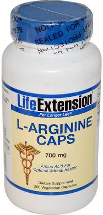 L-Arginine Caps, 700 mg, 200 Veggie Caps by Life Extension-Kosttillskott, Aminosyror, L Arginin