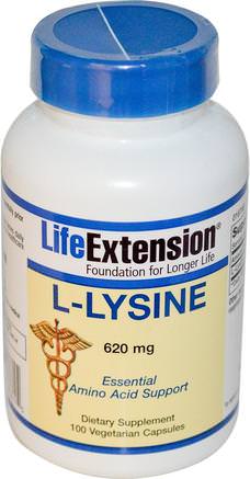 L-Lysine, 620 mg, 100 Veggie Caps by Life Extension-Kosttillskott, Aminosyror, L Lysin