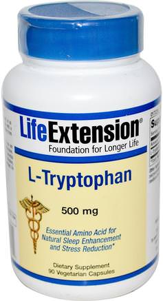 L-Tryptophan, 500 mg, 90 Veggie Caps by Life Extension-Kosttillskott, L Tryptofan, Aminosyror