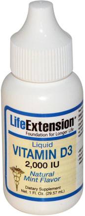 Liquid Vitamin D3, Natural Mint Flavor, 2.000 IU, 1 fl oz (29.57 ml) by Life Extension-Vitaminer, Vitamin D3