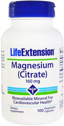 Magnesium (Citrate), 160 mg, 100 Veggie Caps by Life Extension-Kosttillskott, Mineraler, Magnesiumcitrat