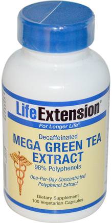 Mega Green Tea Extract, Decaffeinated, 100 Veggie Caps by Life Extension-Kosttillskott, Antioxidanter, Grönt Te