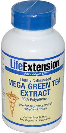 Mega Green Tea Extract, Lightly Caffeinated, 100 Veggie Caps by Life Extension-Kosttillskott, Antioxidanter, Grönt Kaffebönaxtrakt, Grönt Te