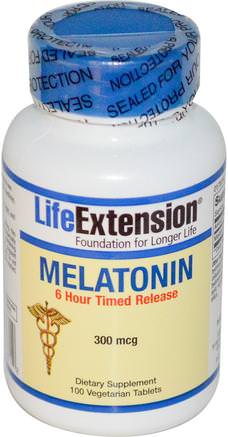 Melatonin, 6 Hour Timed Release, 300 mcg, 100 Veggie Tabs by Life Extension-Kosttillskott, Sömn, Melatonin