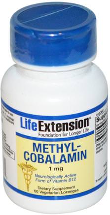 Methylcobalamin, 1 mg, 60 Veggie Lozenges by Life Extension-Vitaminer, Vitamin B12, Vitamin B12 - Metylcobalamin