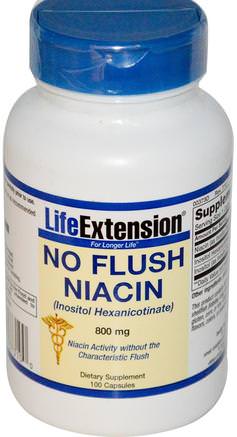 No Flush Niacin, 800 mg, 100 Capsules by Life Extension-Vitaminer, Vitamin B, Vitamin B3, Niacin Spolfri