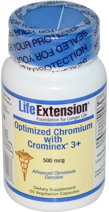 Optimized Chromium with Crominex 3+, 500 mcg, 60 Veggie Caps by Life Extension-Kosttillskott, Mineraler, Krom Gtf (Glukos Toleransfaktor)