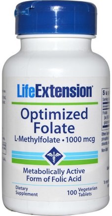 Optimized Folate, 1000 mcg, 100 Veggie Tabs by Life Extension-Vitaminer, Folsyra, 5-Mthf Folat (5 Metyltetrahydrofolat)