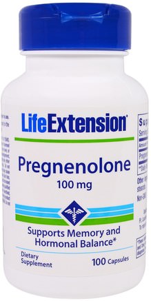 Pregnenolone, 100 mg, 100 Capsules by Life Extension-Kosttillskott, Pregnenolon, Uppmärksamhet Underskott Störning, Lägg Till, Adhd, Hjärna, Minne