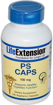 PS Caps, 100 mg, 100 Veggie Caps by Life Extension-Kosttillskott, Fosfatidylserin, Uppmärksamhetsbriststörning, Tillsätt, Adhd, Hjärna