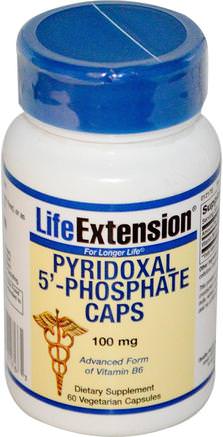 Pyridoxal 5-Phosphate Caps, 100 mg, 60 Veggie Caps by Life Extension-Vitaminer, B6-Pyridoxin, P5p (Pyridoxalfosfat)
