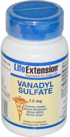 Vanadyl Sulfate, 7.5 mg, 100 Veggie Tabs by Life Extension-Hälsa, Blodsocker, Kosttillskott, Vanadylsulfatvanadium