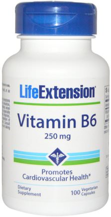 Vitamin B6, 250 mg, 100 Veggie Caps by Life Extension-Vitaminer, Vitamin B6 - Pyridoxin