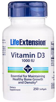 Vitamin D3, 1000 IU, 250 Softgels by Life Extension-Vitaminer, Vitamin D3