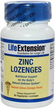 Zinc Lozenges, Natural Citrus-Orange Flavor, 60 Veggie Lozenges by Life Extension-Kosttillskott, Mineraler, Zinkbindlar