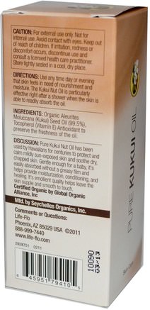 Pure Kukui Oil, Skin Care, 4 fl oz (118.3 ml) by Life Flo Health-Hälsa, Hud, Massageolja