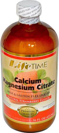 Calcium Magnesium Citrate, Natural Strawberry Flavor, 16 fl oz (473 ml) by Life Time-Kosttillskott, Mineraler, Kalcium Och Magnesium