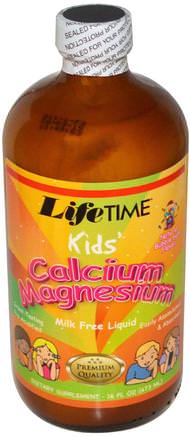 Kids Calcium Magnesium Liquid, Bubble Gum, 16 fl oz (473 ml) by Life Time-Kosttillskott, Mineraler, Kalcium, Flytande Kalcium, Barns Hälsa, Kosttillskott Barn