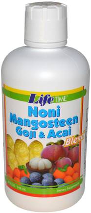 Noni Mangosteen Goji & Acai Blend, 32 fl oz (946 ml) by Life Time-Örter, Noni Juice Extrakt, Kaffe Te Och Drycker, Fruktjuicer
