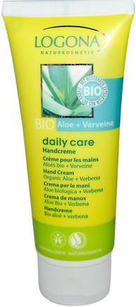 Daily Care, Hand Cream, Organic Aloe + Verbena, 3.4 fl oz (100 ml) by Logona Naturkosmetik-Bad, Skönhet, Handkrämer, Kroppsvård