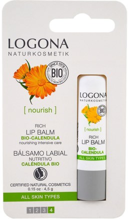 Rich Bio-Calendula Lip Balm, 0.15 fl oz (4.5 g) by Logona Naturkosmetik-Bad, Skönhet, Läppvård, Läppbalsam