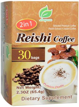 2 in 1 Reishi Coffee, Reishi Mushroom & Columbian Coffee, 30 Bags, 2.3 oz (65.4 g) Each by Longreen Corporation-Mat, Kaffe, Omedelbar Kaffe, Tillskott, Adaptogen