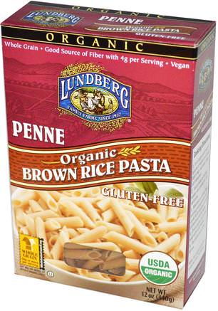 Penne, Brown Rice Pasta, 12 oz (340 g) by Lundberg-Mat, Ris Pasta Soppor Och Korn, Pasta Och Soppa