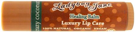 LadyBug Jane, Healing Lip Balm, Crazy Coconut, 0.14 oz (4 g) by LuxeBeauty-Bad, Skönhet, Läppvård, Läppbalsam
